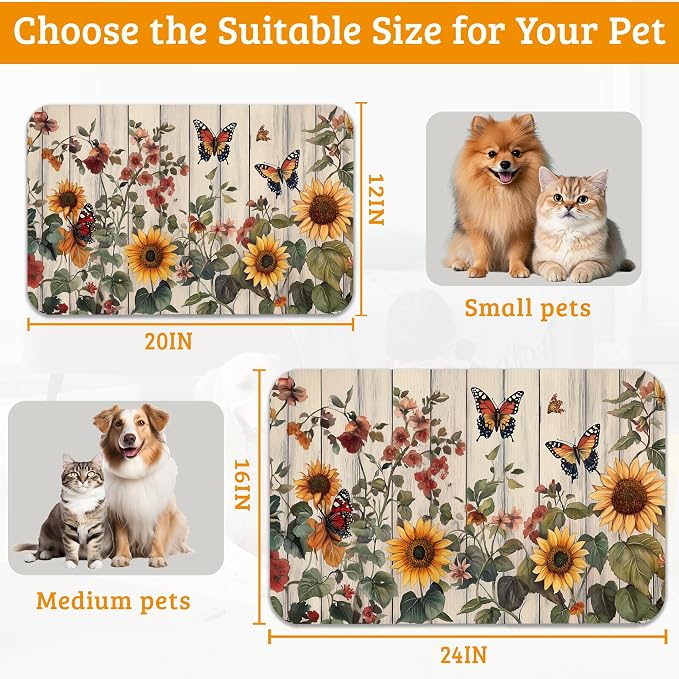 Pet Feeding Mat, Vintage Flower Absorbent Dog Cat Food Mat Rustic Wooden Dog Mat - Image 6