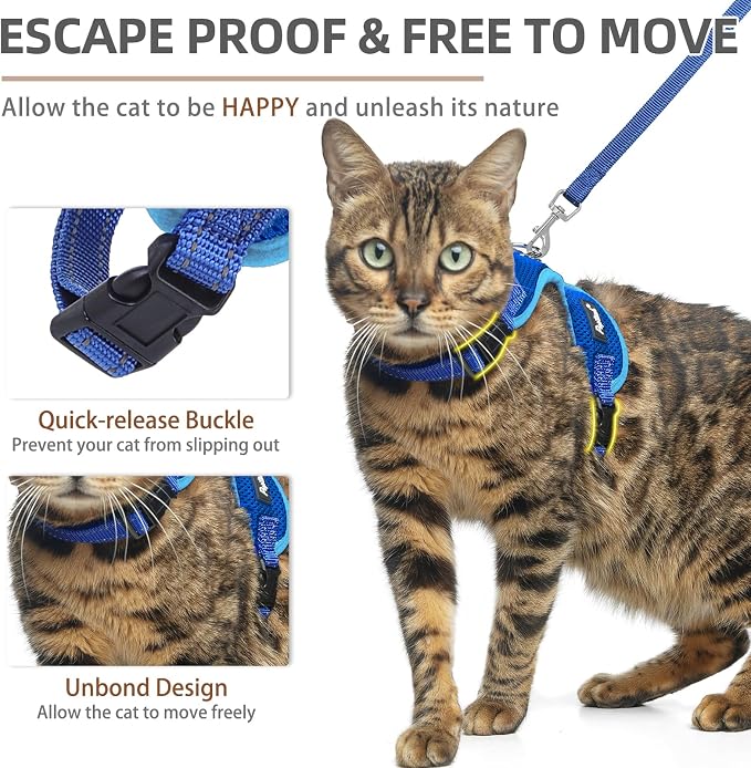 PUPTECK Cat Harness and Leash Set Escape Proof, Reflective Adjustable Soft Mesh - Image 3