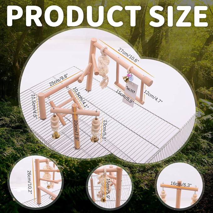 QBLEEV Bird Cage Play Stand Toy Set-Birdcage Wood Stands Hanging Chew Toys - Image 3