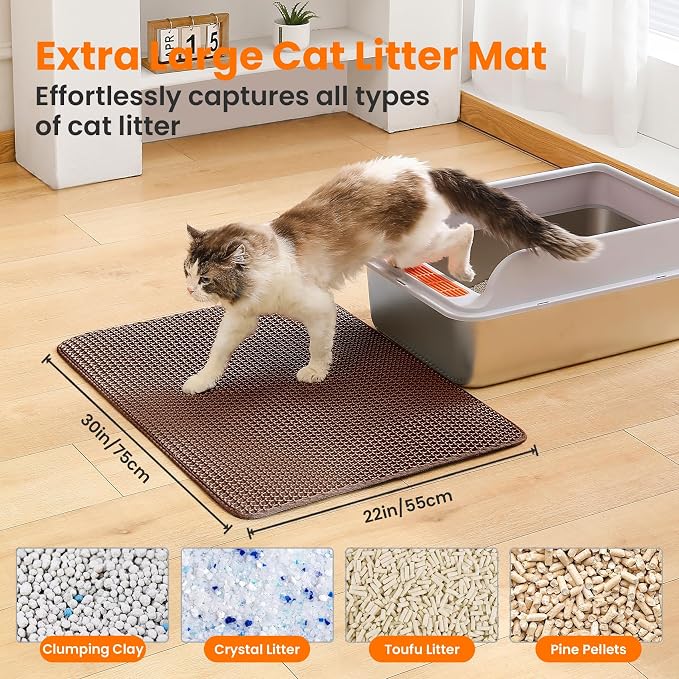 Extra Large Cat Litter Mat, 30x22 Inches Honeycomb Double Layer Cat Litter - Image 2