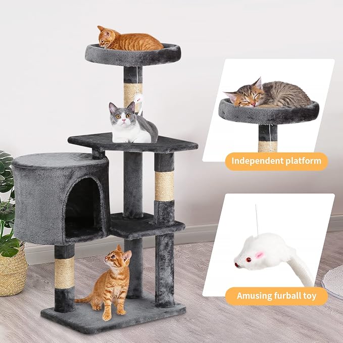 BestPet | 36" Cat Tree Tower | Light Gray | Sturdy Multi-Level Cat Tree - Image 4