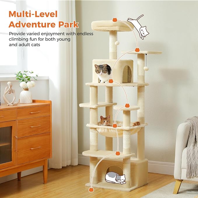 Cat Tree for Indoor Cats, 64.5" Tall Cat Tower - Image 7