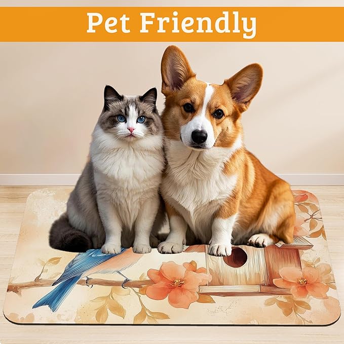 Dog Bowl Mat, Fall Leaves Absorbent Dogs Placemat - Image 2