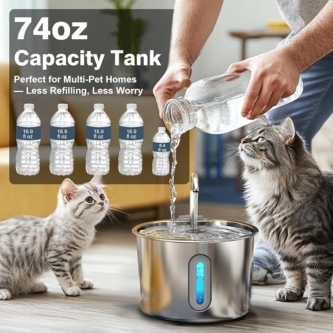 Cat Water Fountain, 74oz/2.2L Cat Fountain - Image 5