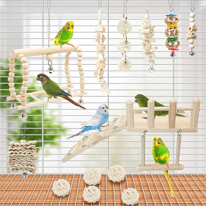Hamiledyi 13Pcs Parrot Swing Chew Toys Bird Perches Platform - Image 4