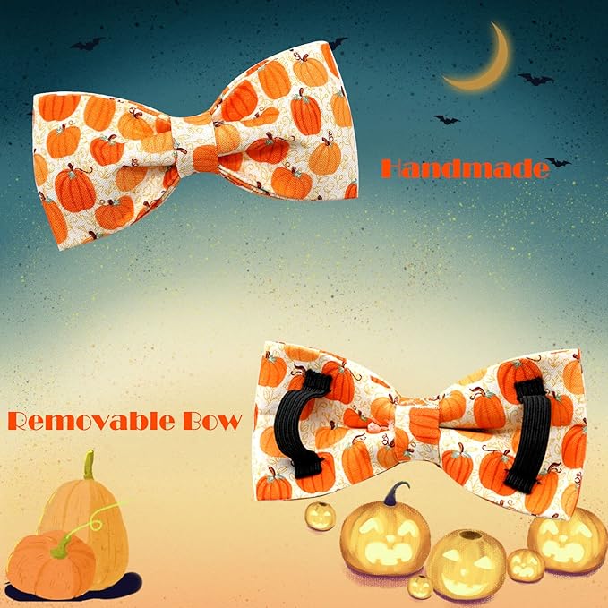 Dog Collars - Halloween Pumpkin Bowtie Dog Collar Gift Soft Bow Collar Pet - Image 4