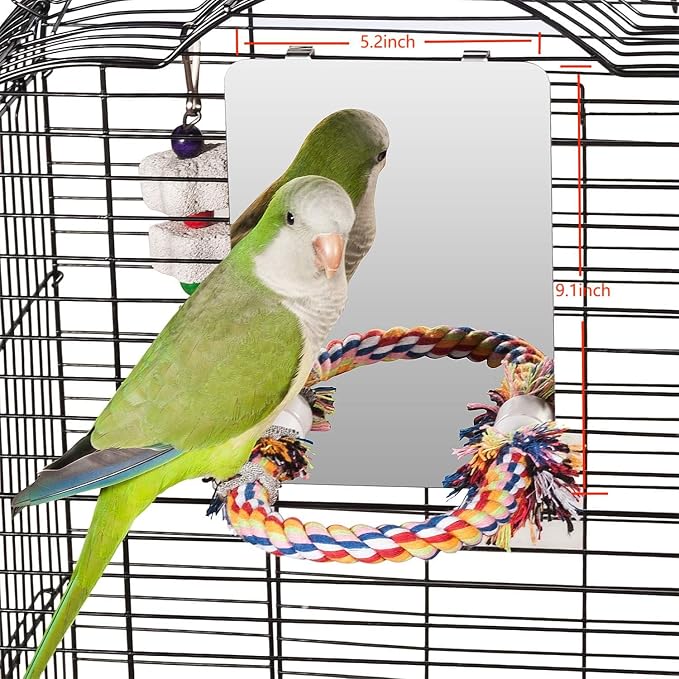 Colorday 7" Bird Mirror with Rope Perch, Bird Swing, Parrot Cage Toys - Image 2