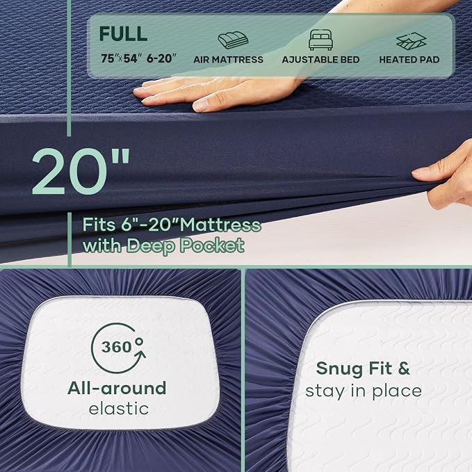 OhGeni 100% Waterproof Mattress Protector, Full-Navy Blue Size Mattress Pad - Image 4