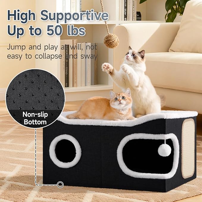 Cat Beds for Indoor Cats, Extra Wide Cat Cube House for Multi Cats, Foldable - Image 4