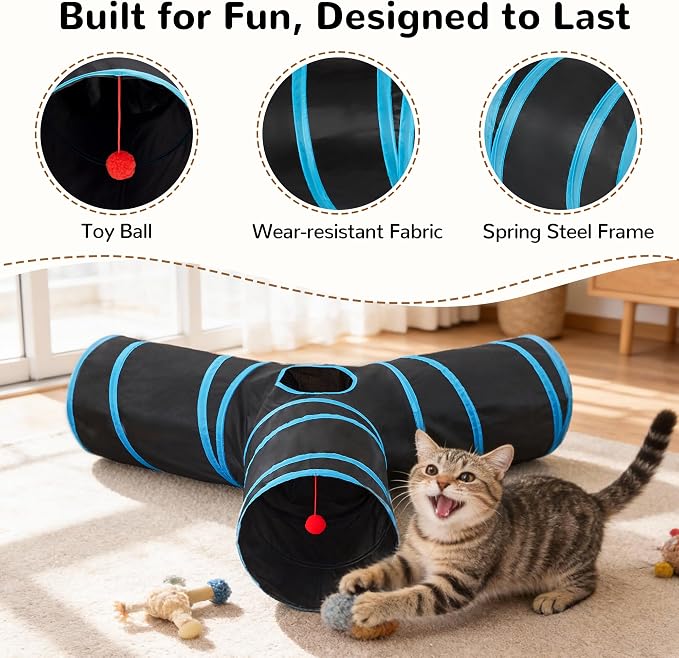 Tempcore Pet Tunnel Tube Cat Toys 3 Way Collapsible, Cat Tunnels - Image 6