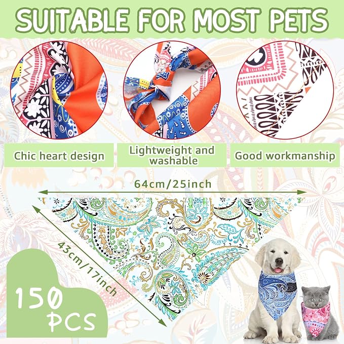 100 Pcs Paisley Dog Bandanas Bulk Pet Bibs Colorful Triangle Scarf Pet Paisley - Image 2