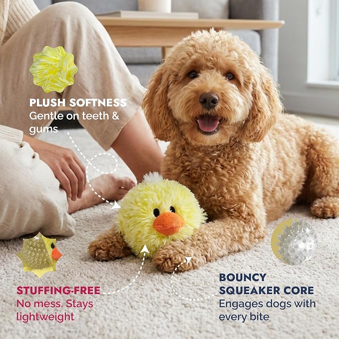 Pet Lou DOG'Z 4 Inch EZ Squeaky Chick Dog Plush Toy, Stuffing-Free Soft Plush - Image 2