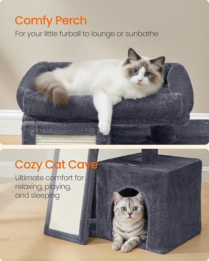Feandrea Small Cat Tree, Cat Tower Condo, Scratching Ramp, Large Top Perch - Image 4