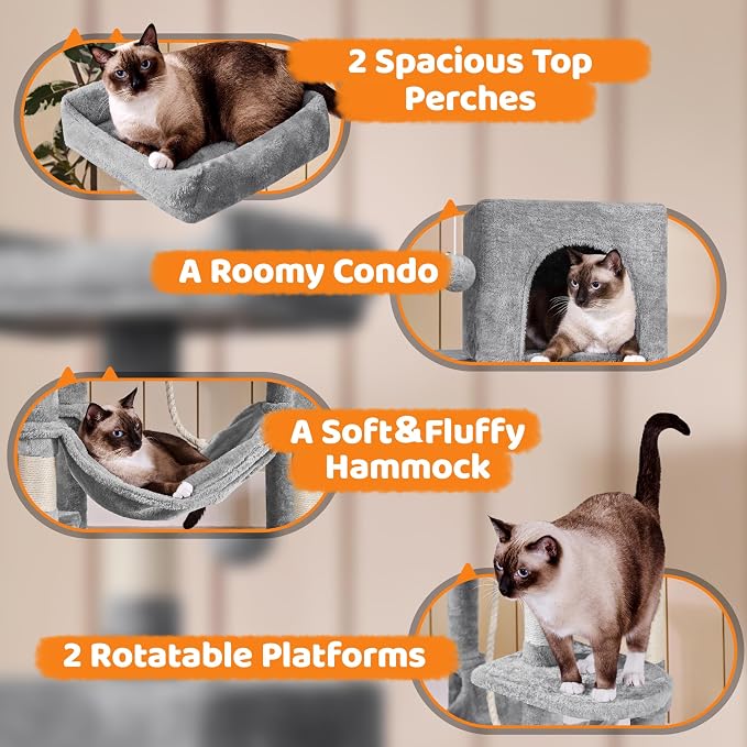 Yaheetech 59in Cat Tree for Multiple Cats, Extended Platforms for Climbing & - Image 3