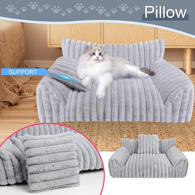 Cute Cat Couch Bed for Indoor Cats, Fluffy Pet Cat Sofa - Image 2