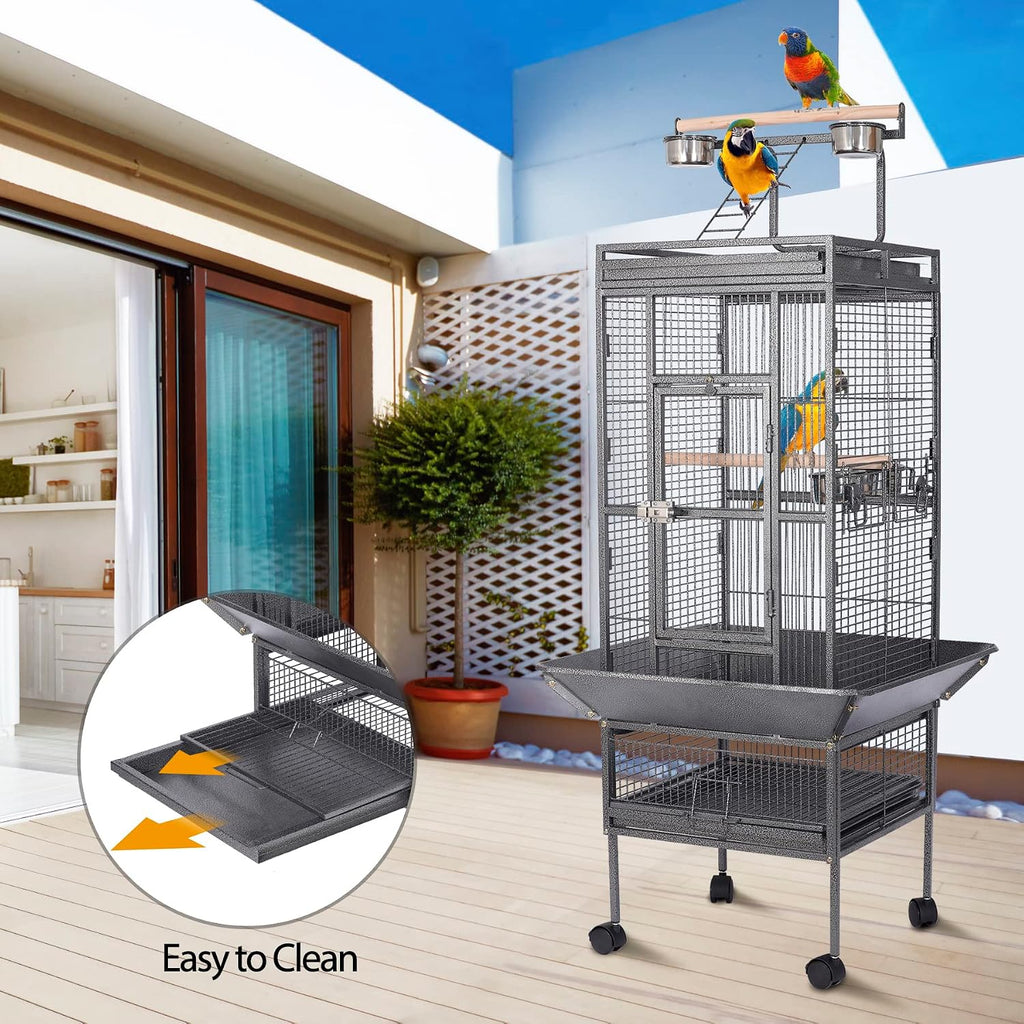 HSM 62 Inch Wrought Iron Bird Flight Cage with Rolling Stand - GlobalHabitat Supply