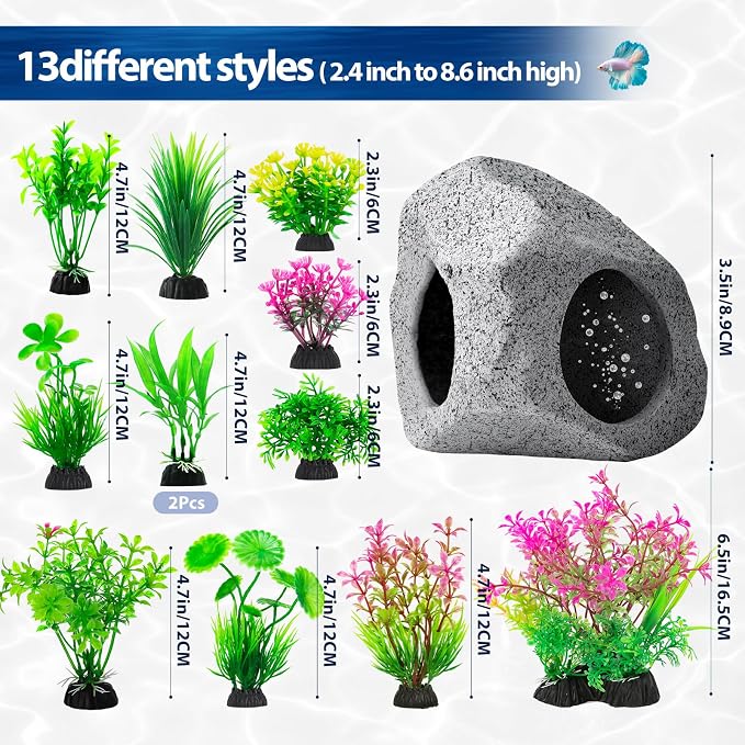CousDUoBe 13Pcs Aquarium Hideaway Rock Cave Fish Tank Decorations quarium - Image 4