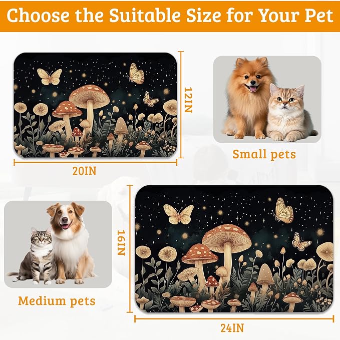 Fantasy Mushroom Dog Cat Food Mat, Butterfly Stars Absorbent Waterproof Placemat - Image 6