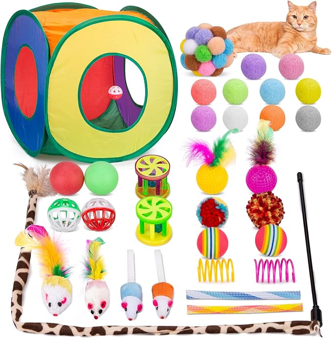 Retro Shaw 33Pcs Cat Toys for Indoor Cats Kitten, Collapsible Play Tunnel by RetroShaw