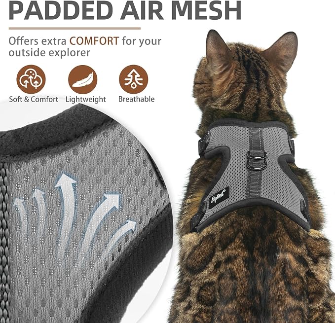 PUPTECK Cat Harness and Leash Set Escape Proof, Reflective Adjustable Soft Mesh - Image 2