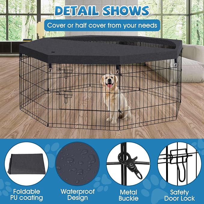 Dog Pen Pet Playpen Dog Fence Indoor Foldable Metal Wire Exercise Puppy Play - Image 4