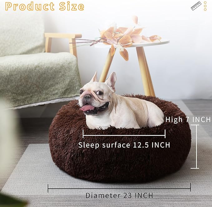 Calming Donut Dogs Beds for Small Dogs Washable, 23inch Plush Round Pet Bed for - Image 3