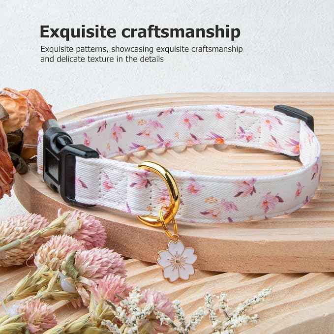Cotton Handmade Dog Collar Cute and Distinctive Patterns White Flower