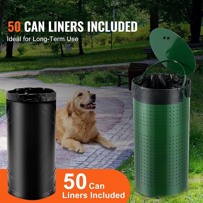 VEVOR Dog Poop Trash Can With 50 Liner Bags, 11.5 Gallons Outdoor Waste Bin - Image 5