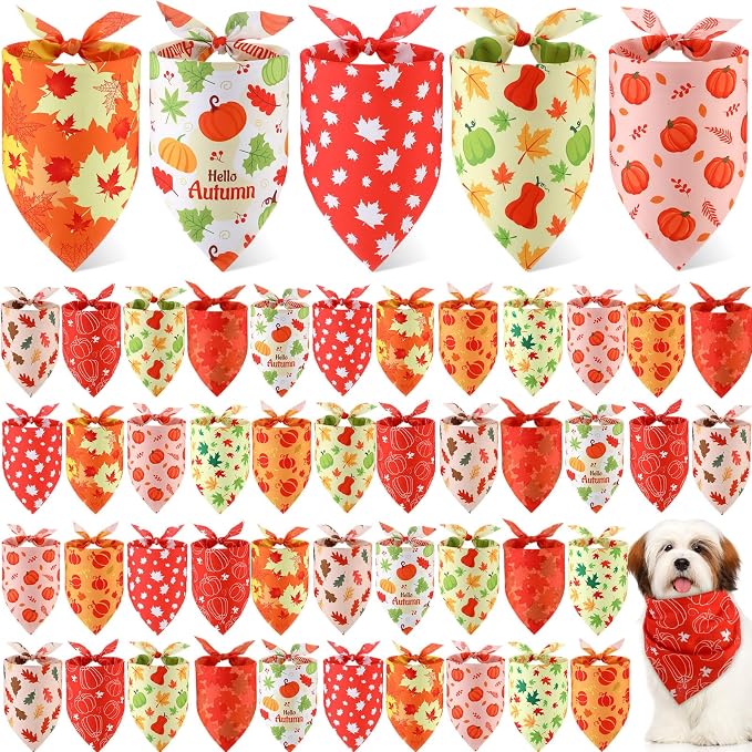 Weewooday 50 Pcs Thanksgiving Fall Dog Bandanas Bulk Pumpkin Maple Leaves by Weewooday
