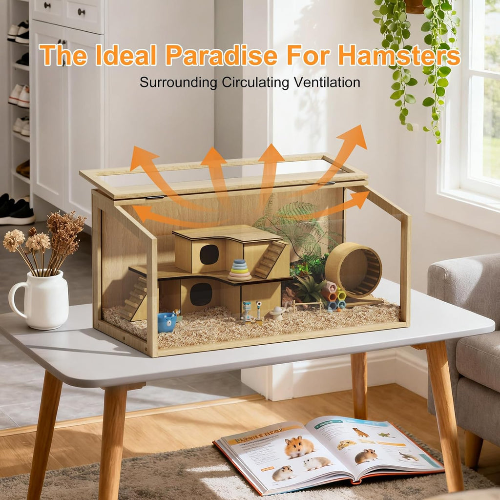 24 Inch Wooden Hamster Cage with Warm Light - GlobalHabitat Supply