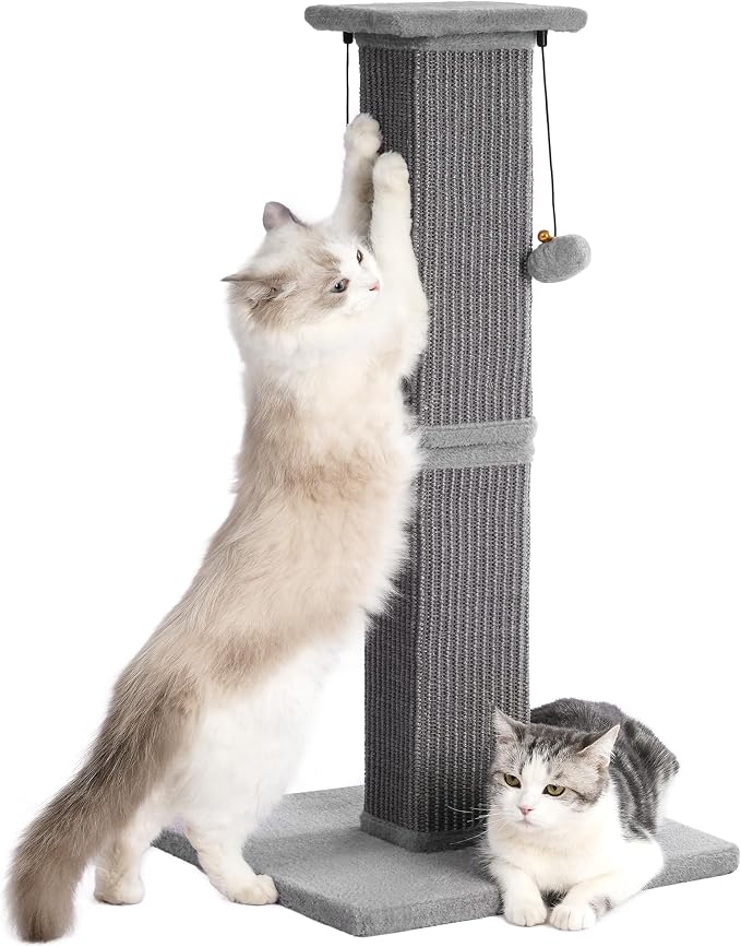 Large Cat Scratching Post with Heavy Duty Base 33" Sturdy Square Sisal Scracher by Pawfessor
