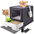 Cat Litter Box with Litter Mat, Foldable Extra Large Free in and Out/One-Way by HOMAGICO
