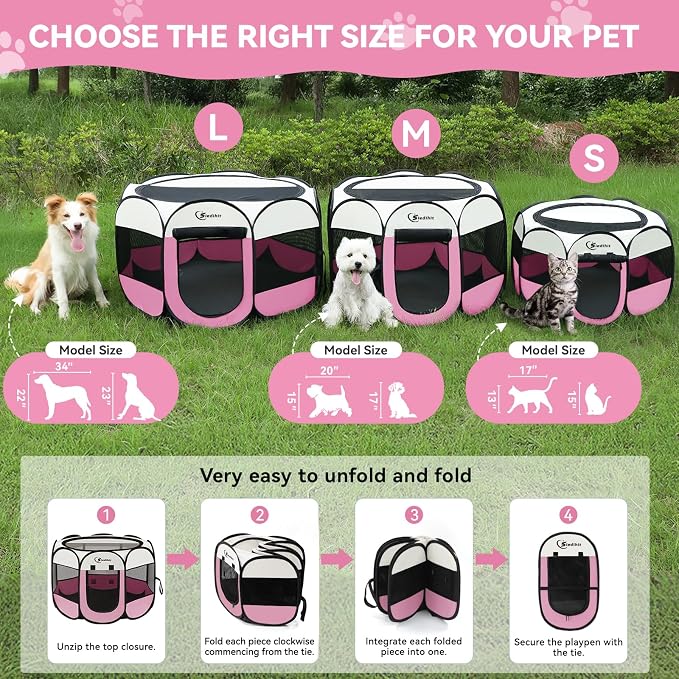 Pink Puppy Playpen for Middle Dog Cat, Dog Tent Crates Cage Indoor/Outdoor - Image 2