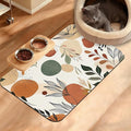Boho Dog Cat Food Mat, Abstract Leaves Absorbent Waterproof Placemat by Unknown