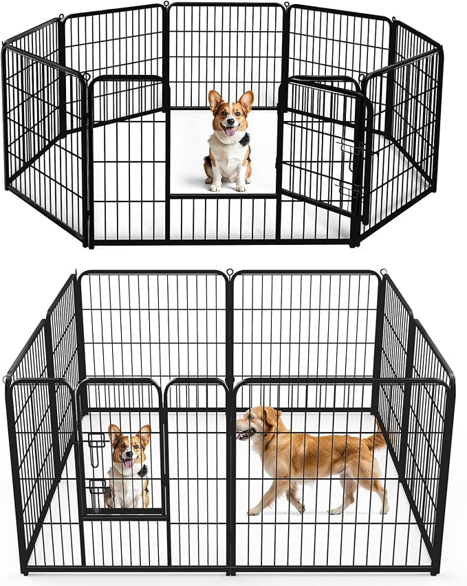 DUMOS Dog Playpen Indoor, Metal 32 Inch 8 Panels Foldable Pet Fence by DumosLifestyle