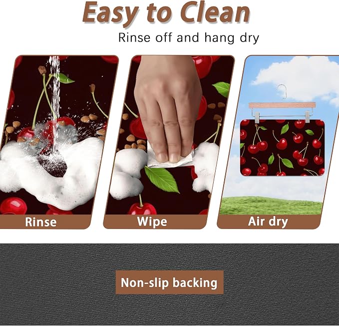 Red Cherry Pet Feeding Mat, Absorbent Quick-Dry Cat Dog Food and Water Bowl Mats - Image 4