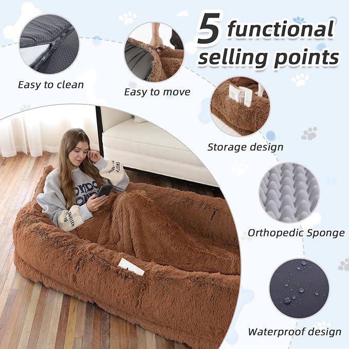 Human Dog Bed, Washable Faux Fur Pet Bed - Image 3