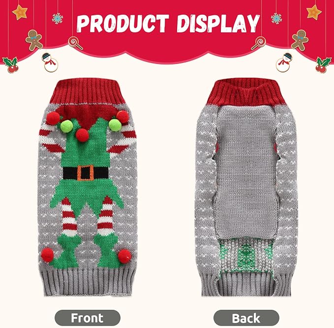 Dog Cat Ugly Christmas Sweater Boy Girl Xmas Pet Clothes Holiday Puppy Costume - Image 7