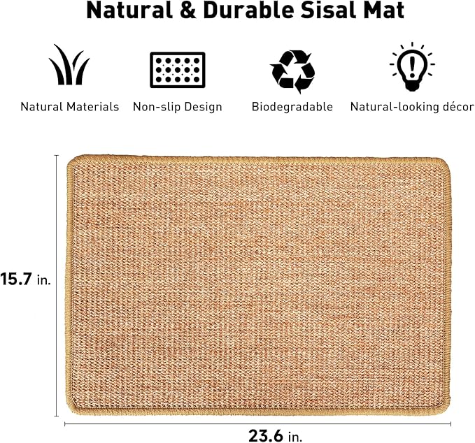 FUKUMARU Cat Scratcher Mat, 23.6 X 15.7 Inch Natural Sisal Cat Scratch Mats - Image 2