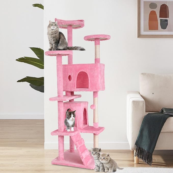70 Inch Pink Cat Tree, Tall Cat Tower - Image 7