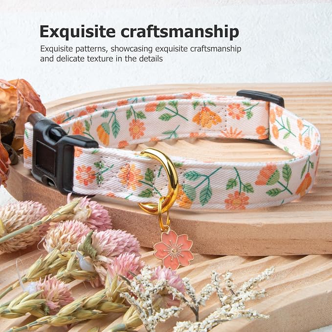 Cotton Handmade Dog Collar Cute and Distinctive Patterns Pink Sunflower - Image 5