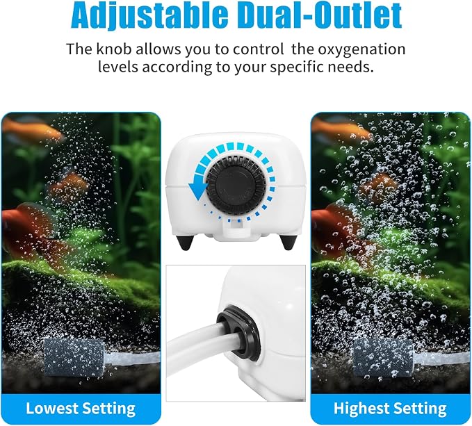 AQUANEAT Aquarium Air Pump for 20-210 Gallon Tank, Fish Air Bubbler, Hydroponic - Image 3
