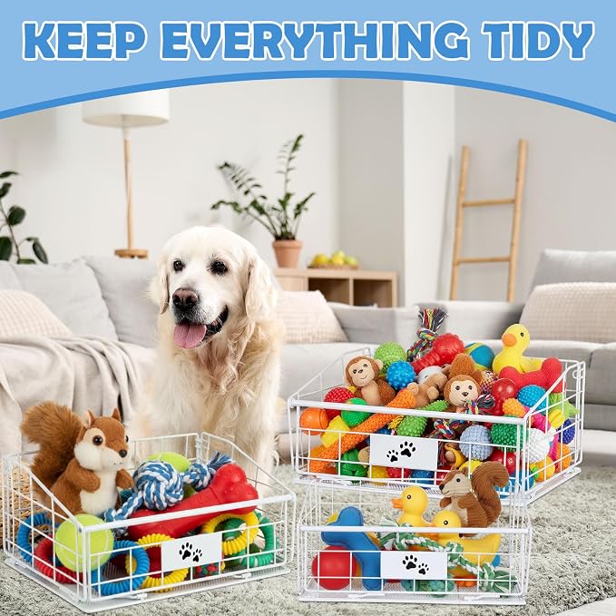 Mimorou 3 Pack Metal Dog Toy Baskets Multi-sized Foldable Dog Toy Bins Box - Image 5