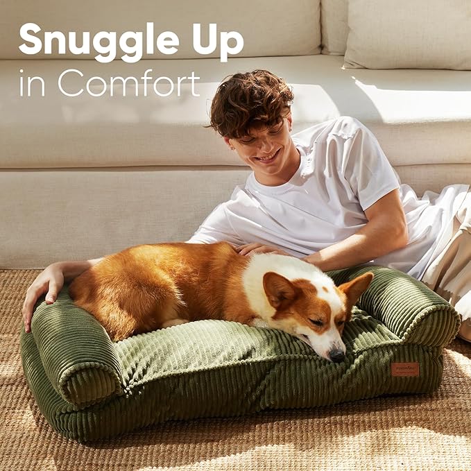FUKUMARU Cute Dog Bed, Waterproof Corduroy Dogs Couch, 36in Orthopedic Pet Sofa - Image 3