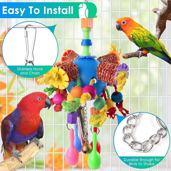 KATUMO Parrot Toys, Parakeet Foraging Shredder Hanging Toys Bird Ball Treats - Image 6