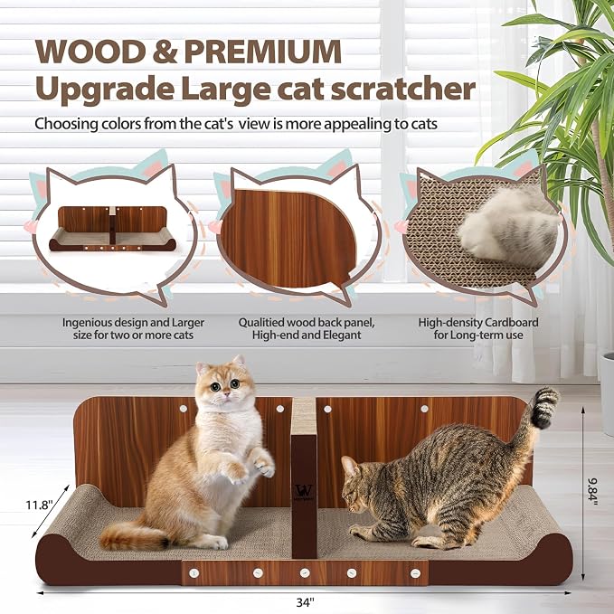 34 Inch Cat Scratcher Bed, Upgraded Cardboard Scratching Pad, Extra Large Cat - Image 2