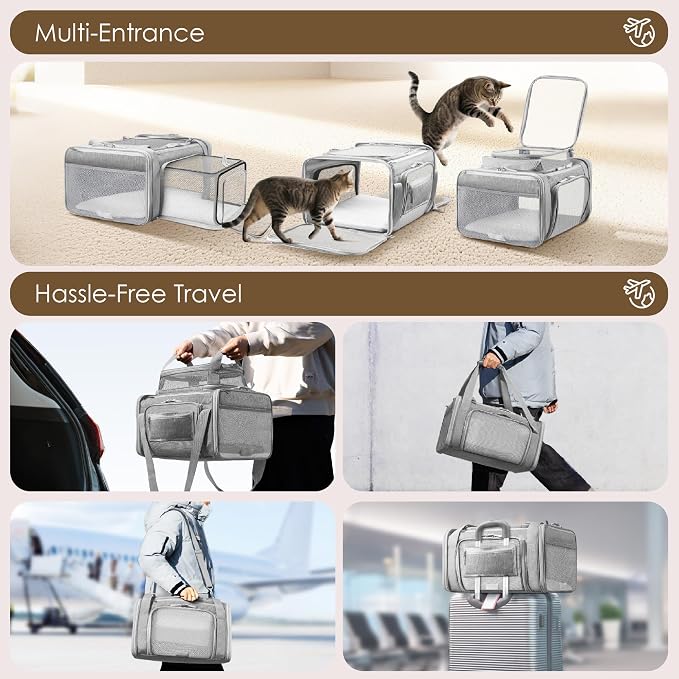 Top and 2 Sides Expandable Cat Carrier 18x13.5x9.5, TSA Airline Approved Dog - Image 6