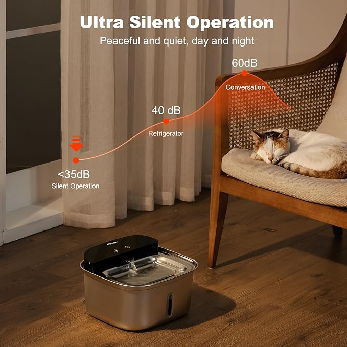 Wireless Cat Water Fountain Stainless Steel, 128oz/3.78L Cordless Automatic - Image 5