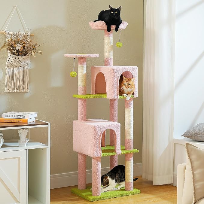 Flower Cat Tree, 62-Inch Tall Multi-Level Cat Tower by MUTTROS