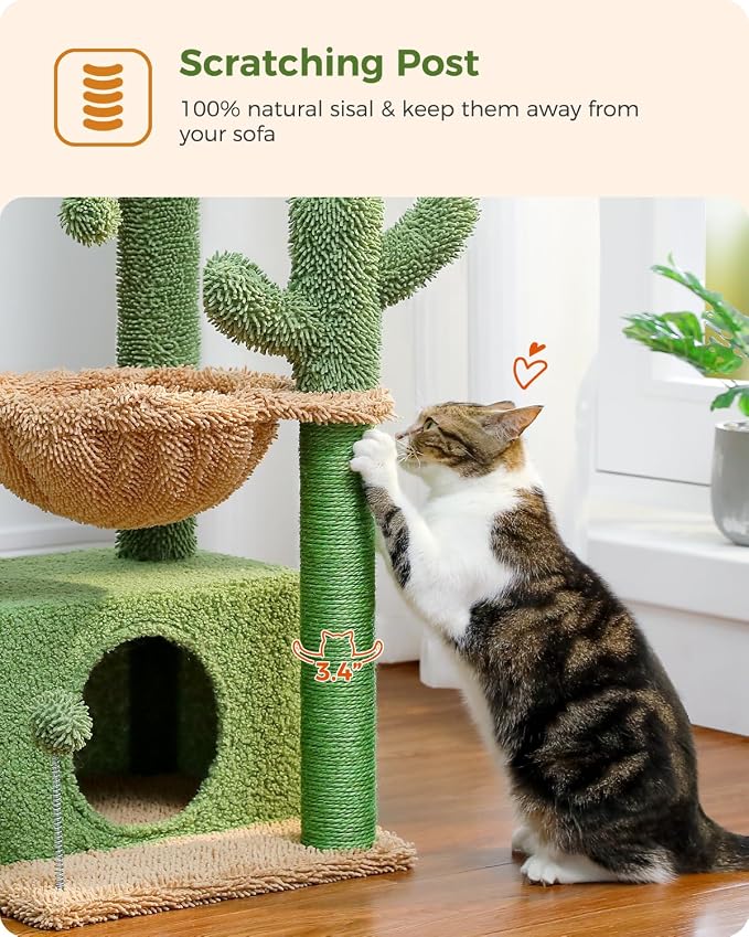 PEQULTI 4-in-1 Cactus Cat Tree, Cat Scratching Post - Image 3
